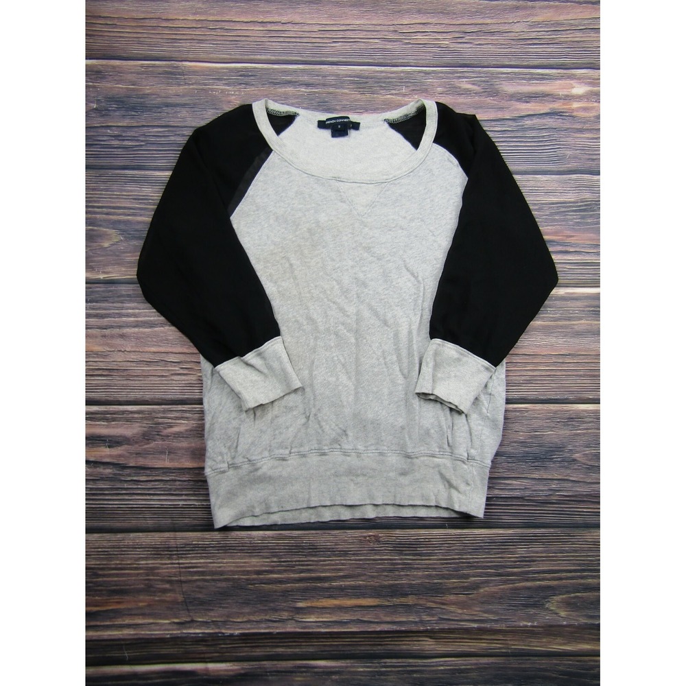 French Connections Womens Small Gray Black Crewneck Long Sleeve Shirt‎